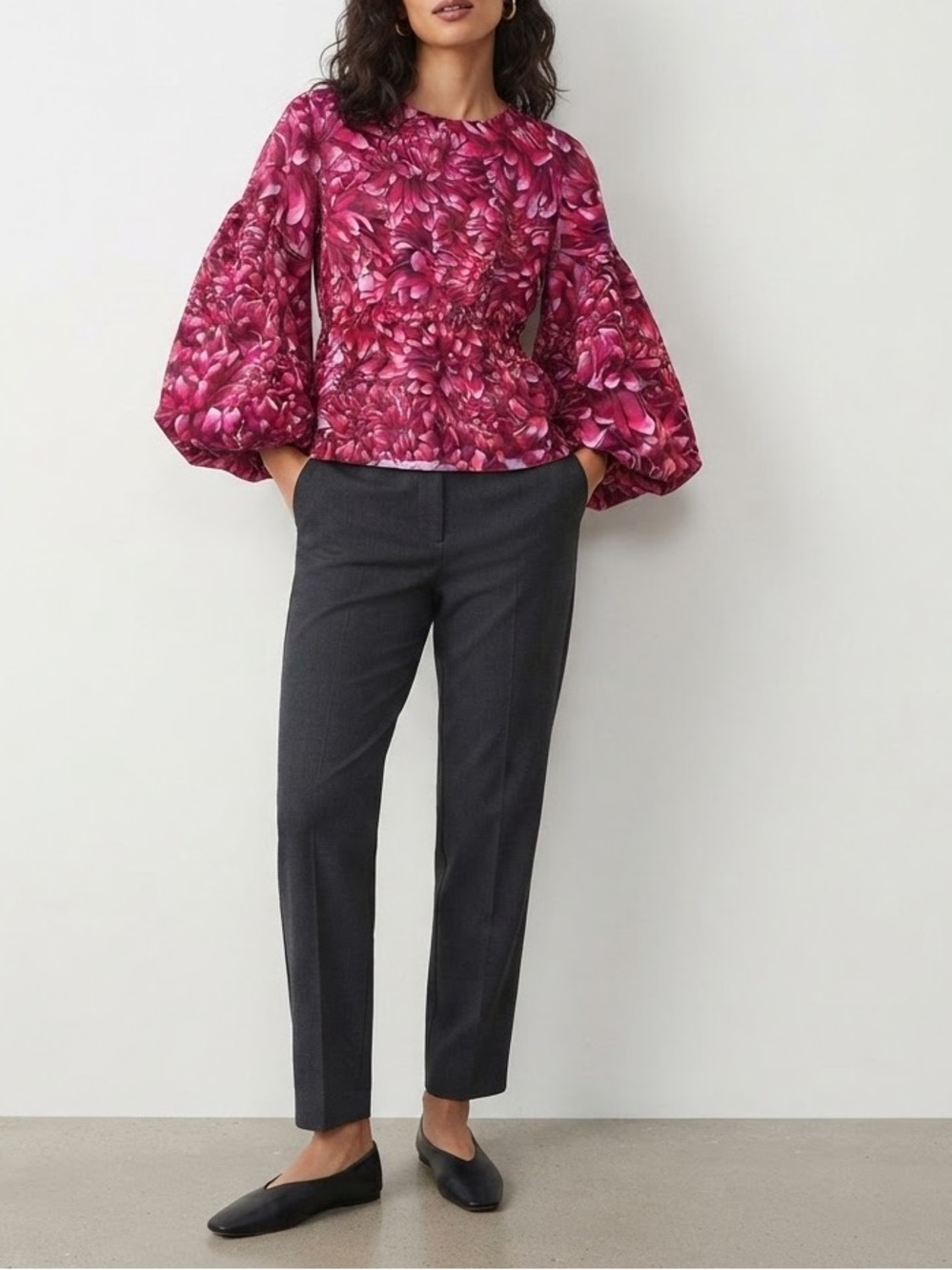 ✨ Kika Vargas x Target Mum Floral Puff Sleeve Scallop Back Blouse Pink Size L ❤️